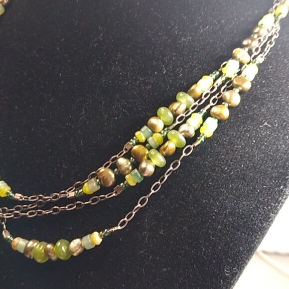 Retired Silpada Multi-Strand Green Pearl Jade Sterling Layered Necklace - Picture 2 of 5